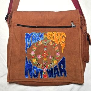 "Make Love Not War" Embroidered Orange Crossbody Bag